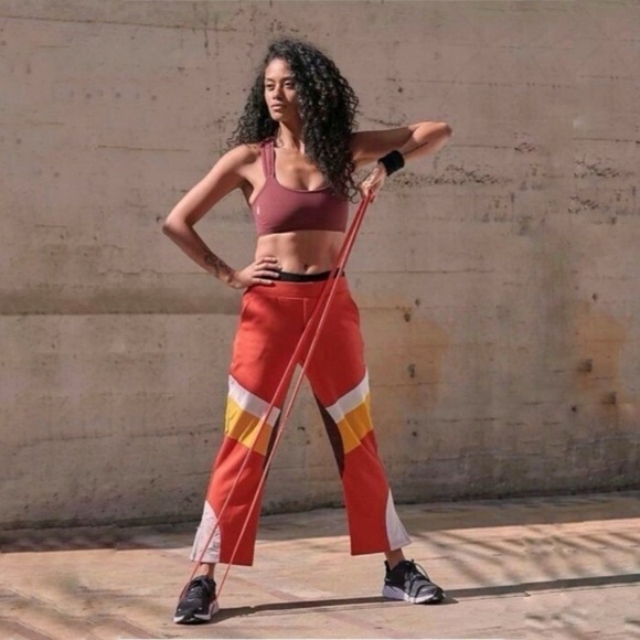 Free People Movement Flurry Pants Slim Flare Pull On Sweats Red Combo Medium - Picture 1 of 16